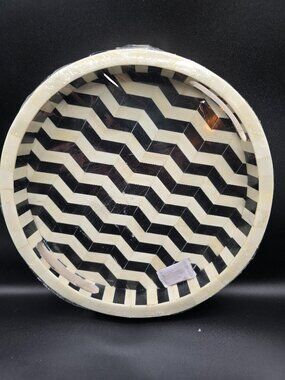 NIB Handicrafts Home Bone Inlay Chevron Tray 12x12 Artisan Handmade